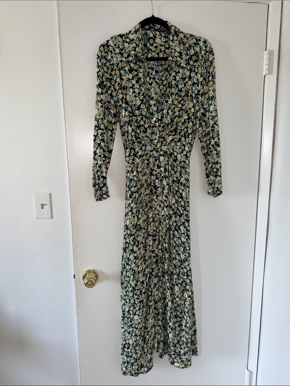 Zara Green Floral Button-Front Maxi Dress